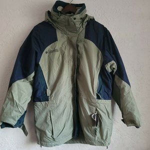 Columbia Women's SMALL jacket Lined Windbreaker Green/Blue Y2K